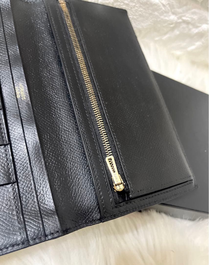 【美品】HERMESエルメス べアン スフレ 長財布 レザー ブラック 刻印有り