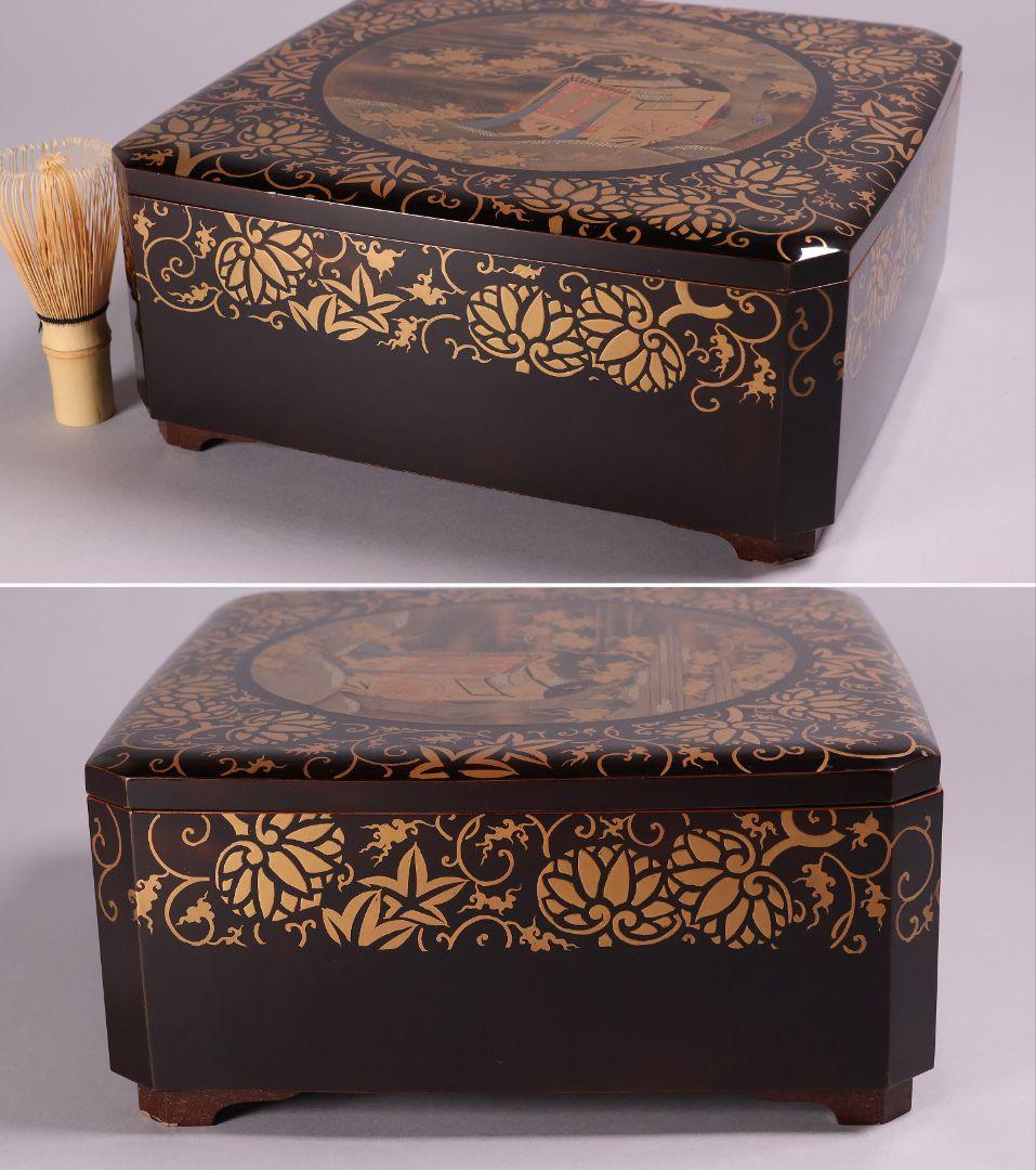 【MA693】加賀蒔絵 饅羹重 御所車 葵唐草 蝶 金蒔絵 螺鈿 木製 饅頭箱