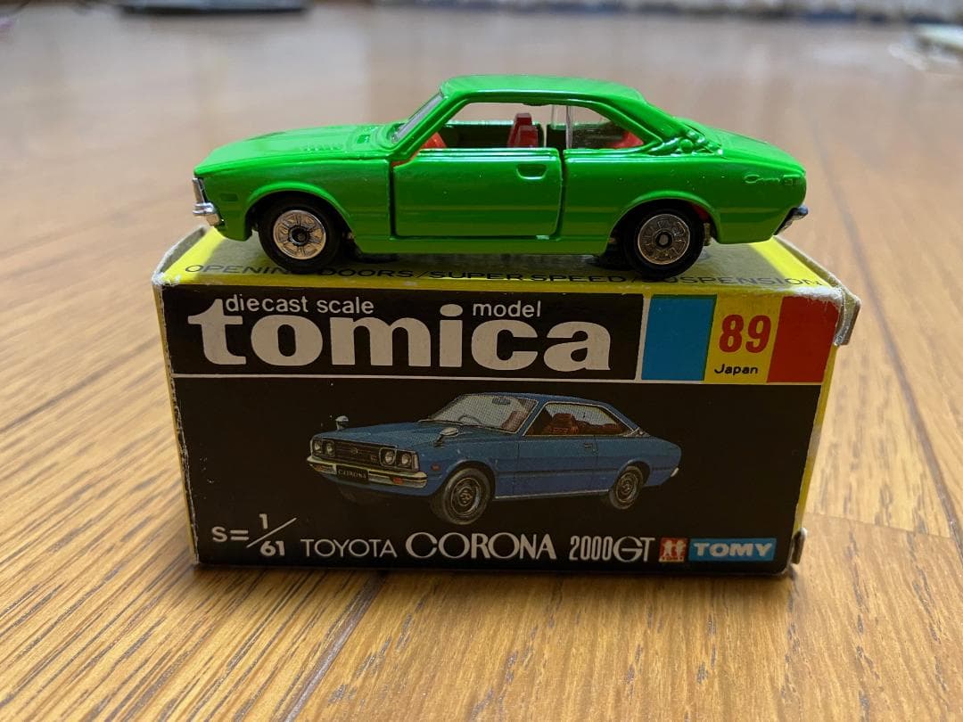 トミカ黒箱89　トヨタ　コロナ　2000GT　1Eホイール　緑　旧ホイール　レア