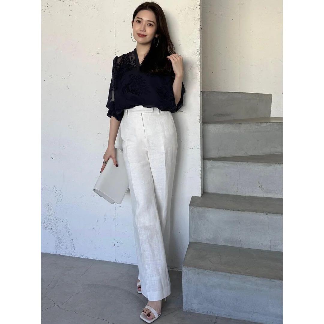 スキッパーネックオパールブラウス ネイビー アニュアンス