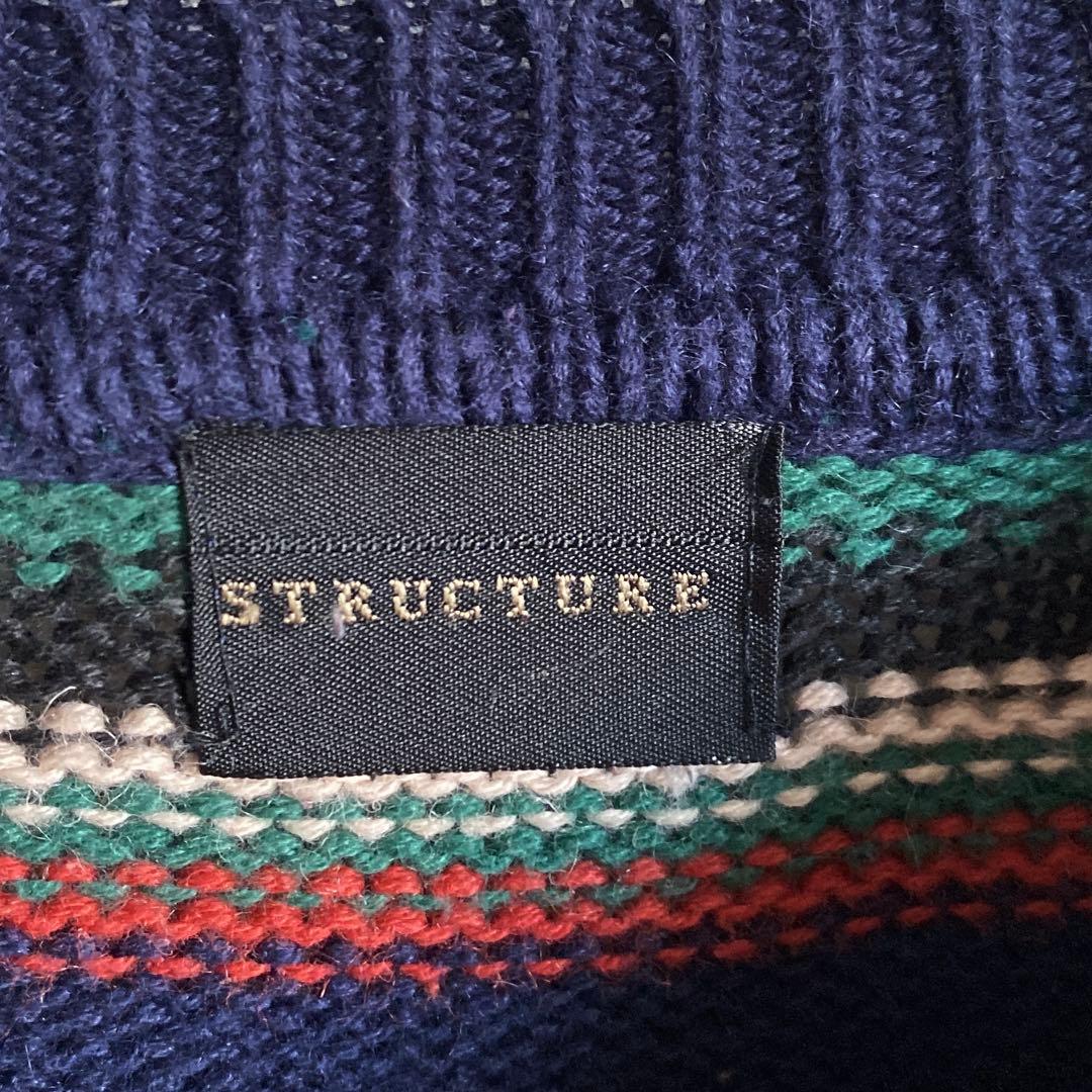 90s structure マルチボーダー ラミーコットンニットセーター 好配色