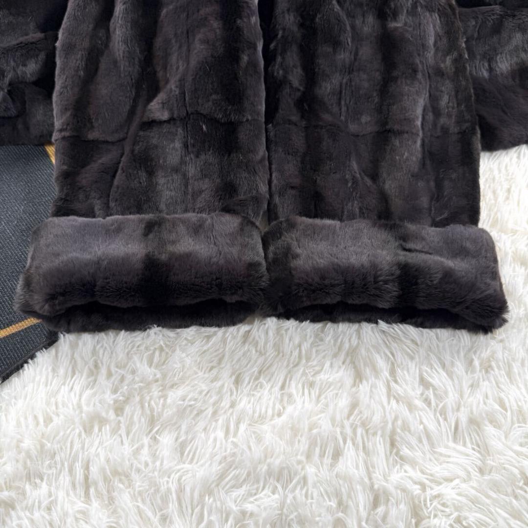 総丈85㎝ フード付き ファーコート リバーシブル XL相当 AA137