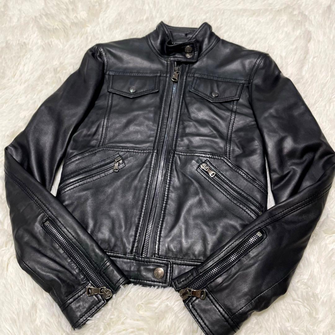 【美品】ドルチェアンドガッバーナ シングルライダースジャケット 黒 サイズ36