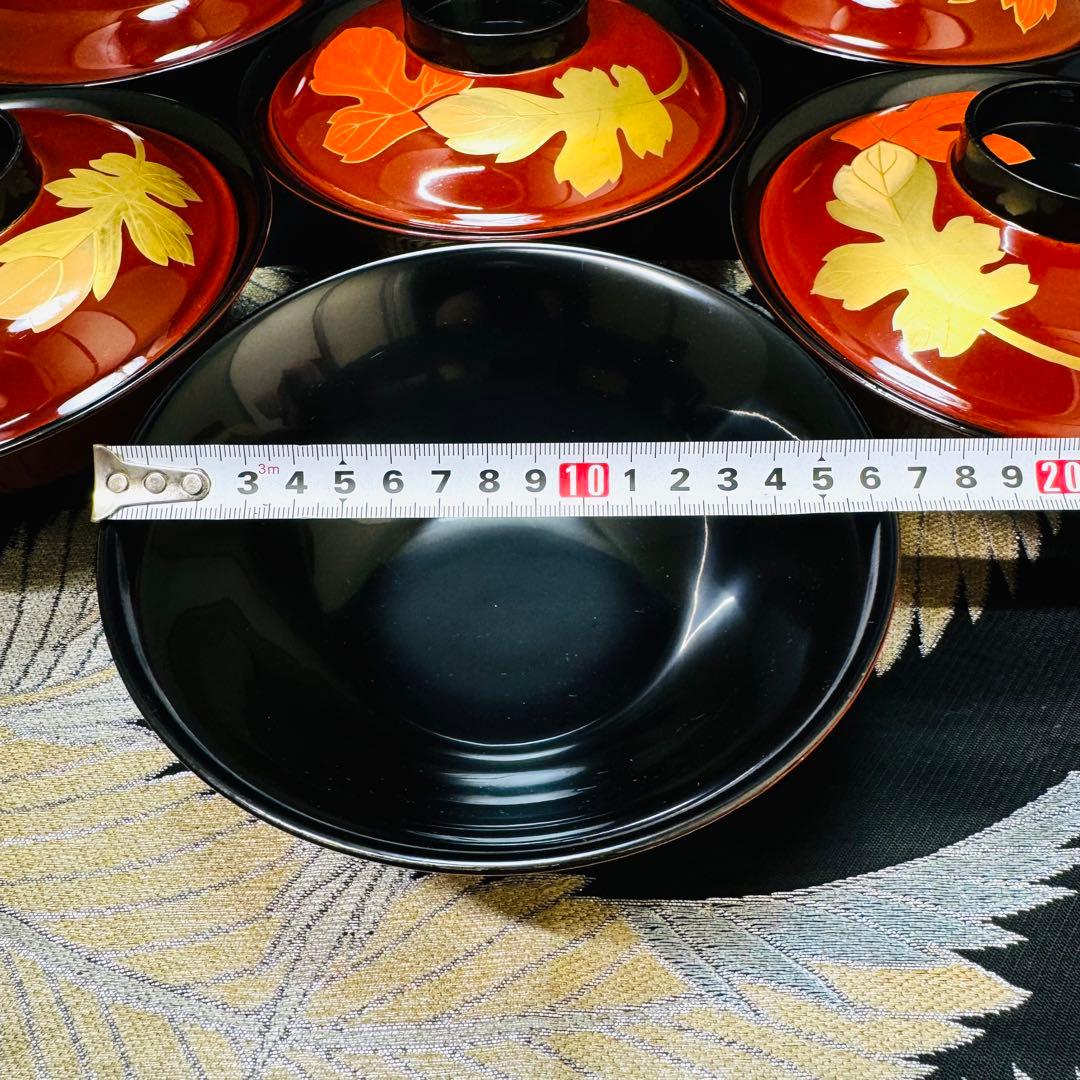 漆器　輪島塗　木製　蒔絵　溜塗　吸物椀　大きめ　蓋付椀　汁椀　7客