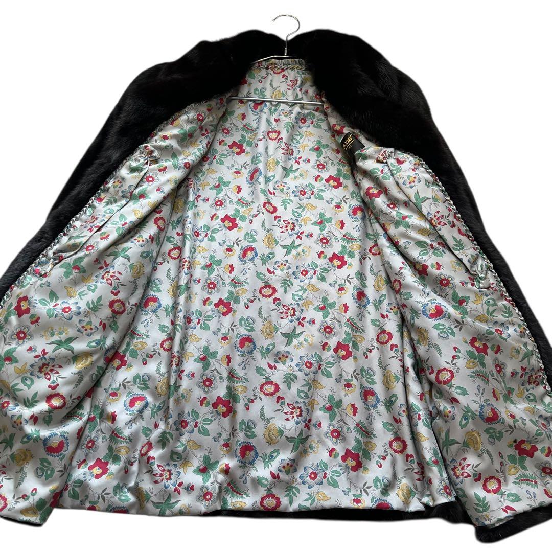 着丈80cm ブラックミンク リアルファー 毛皮 毛並み◎ なめし柔らか 総柄