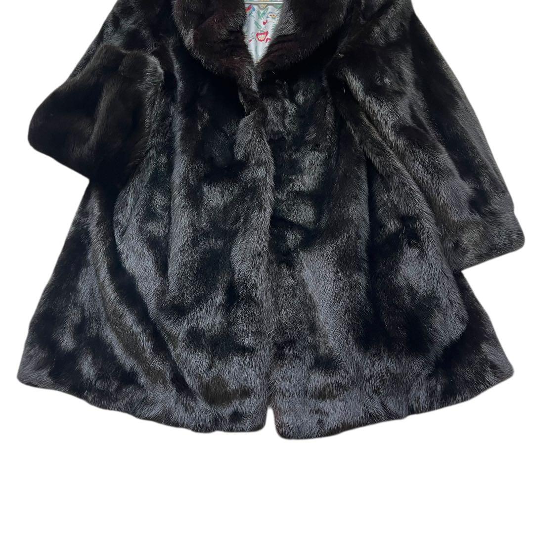 着丈80cm ブラックミンク リアルファー 毛皮 毛並み◎ なめし柔らか 総柄