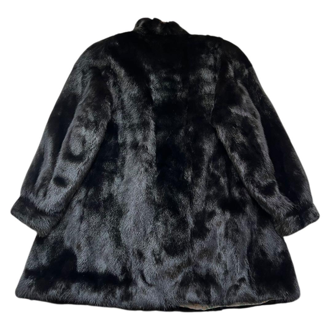 着丈80cm ブラックミンク リアルファー 毛皮 毛並み◎ なめし柔らか 総柄