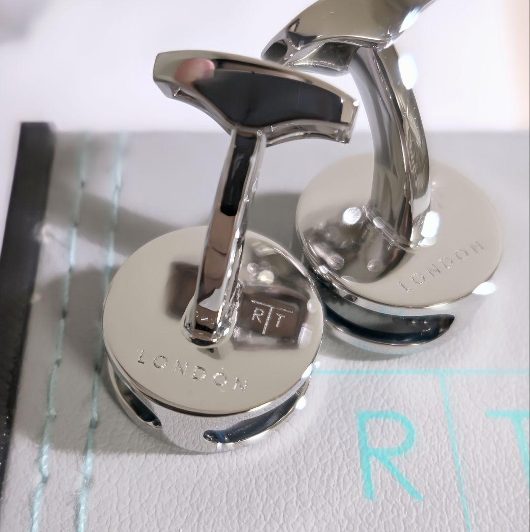 タテオシアンTATEOSSIANラウンド歯車ギアカフスボタン銀青シルバービジネス