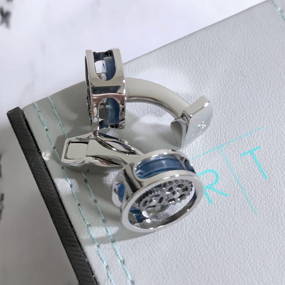 タテオシアンTATEOSSIANラウンド歯車ギアカフスボタン銀青シルバービジネス