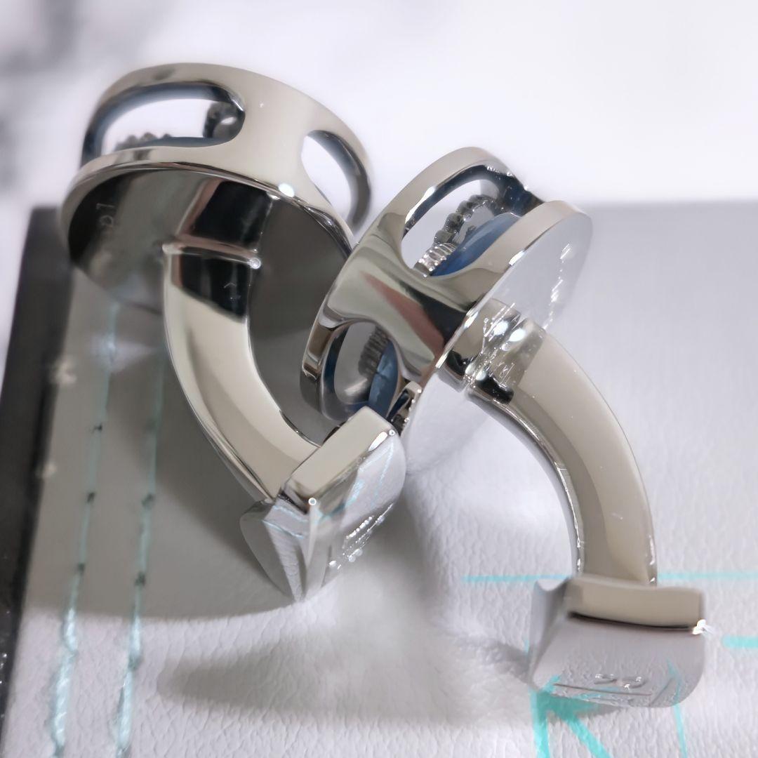 タテオシアンTATEOSSIANラウンド歯車ギアカフスボタン銀青シルバービジネス