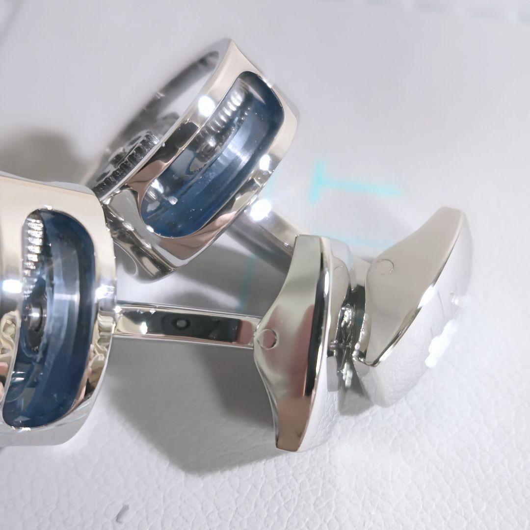 タテオシアンTATEOSSIANラウンド歯車ギアカフスボタン銀青シルバービジネス