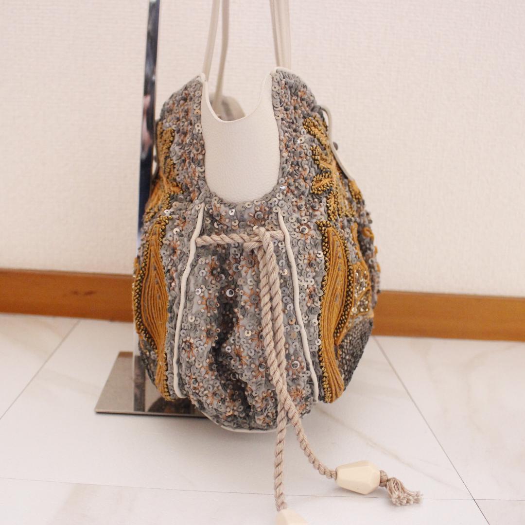 jelly様JAMIN PUECH ハンドバッグ スパンコール グレー ゴールド