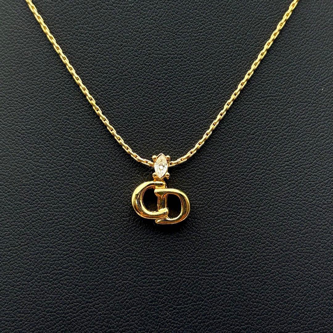 美品✨クリスチャンディオール CD ラインストーン ロゴ ゴールド ネックレス