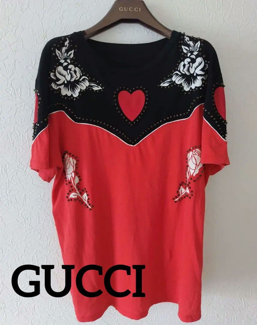 GUCCI ウエスタンバイカラースタッズTシャツ ミケーレ　ハート　バラ