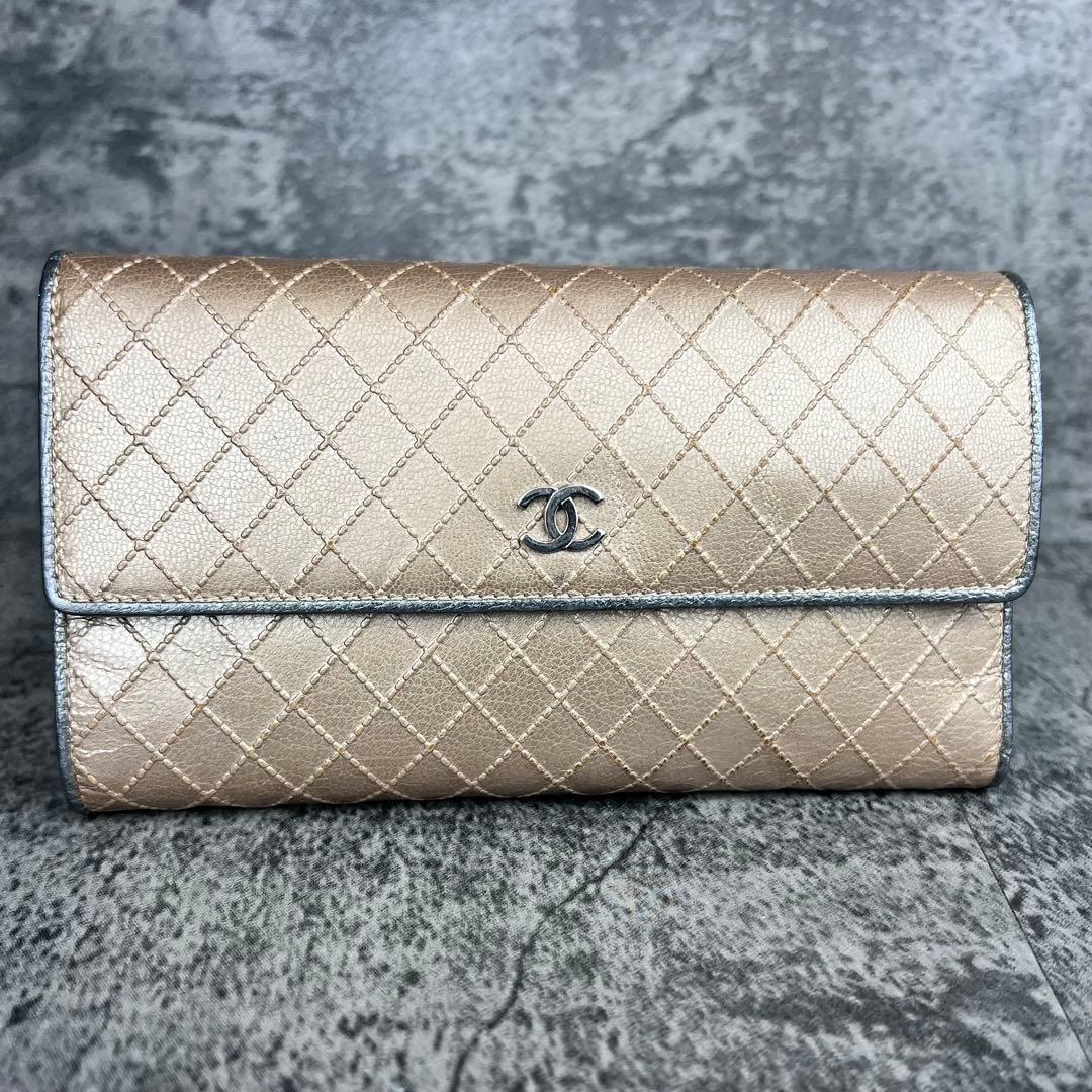 CHANEL ビコローレ レザー 三つ折り 長財布 ココマーク