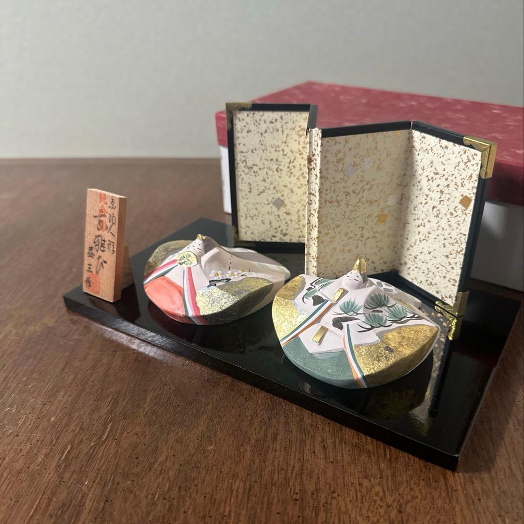 新品共箱・飾り台付き◇京陶人形「京雅び」小田益三　陶器　雛人形　雛祭り　金彩