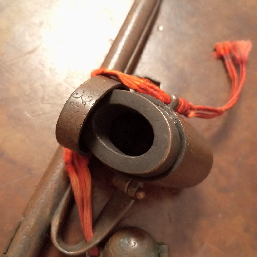 希少★銅製★骨董/キセル/たばこ/煙草入 喫煙具 緒締め 煙管 腰挿 唐草模様