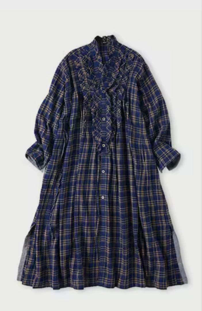 45R 藍インドネルチェックのカシュクールドレス