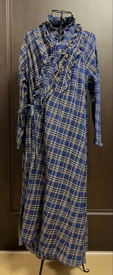 45R 藍インドネルチェックのカシュクールドレス