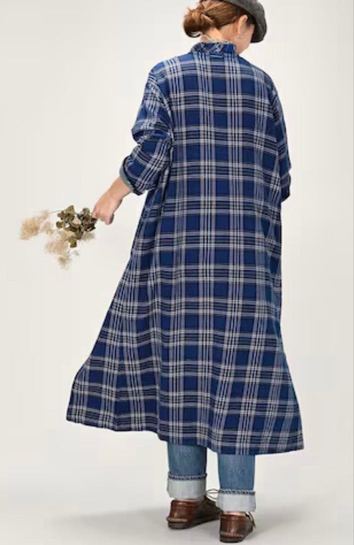 45R 藍インドネルチェックのカシュクールドレス