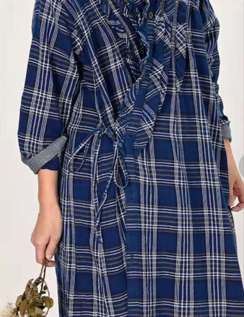 45R 藍インドネルチェックのカシュクールドレス