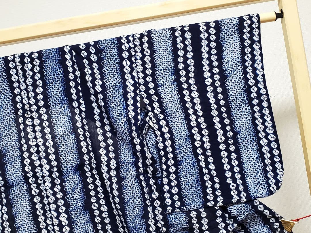A9 有松鳴海絞り ストライプ模様 藍染 綿 浴衣 着物 13