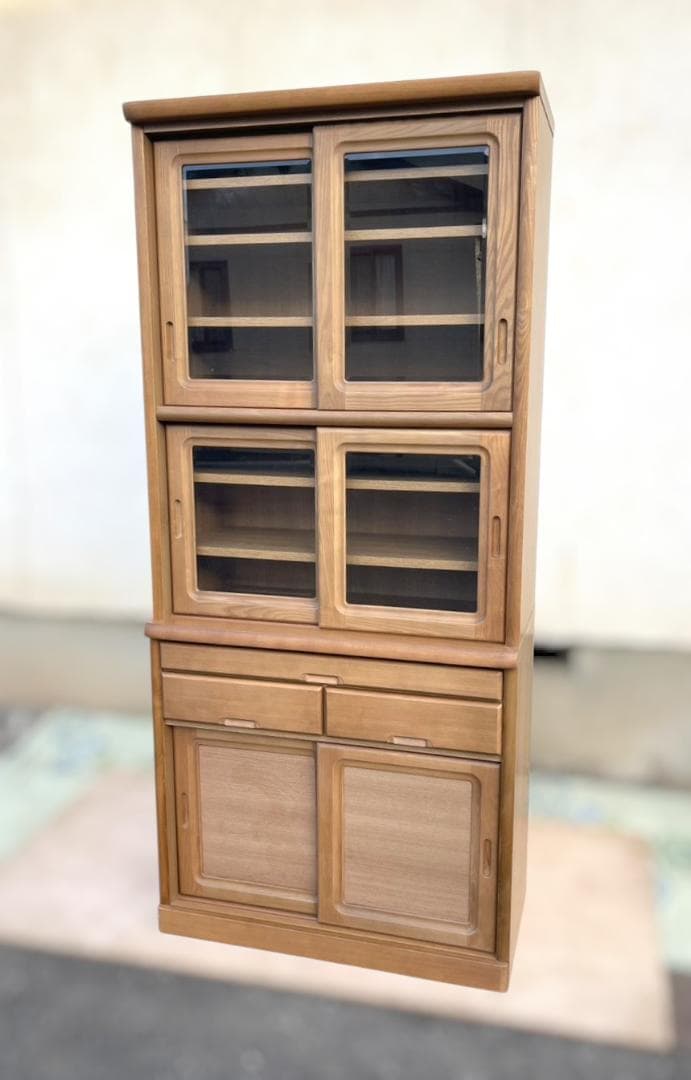 木製キッチンボード 食器棚 大容量 サイズ: 横幅89×奥行43×高さ195cm