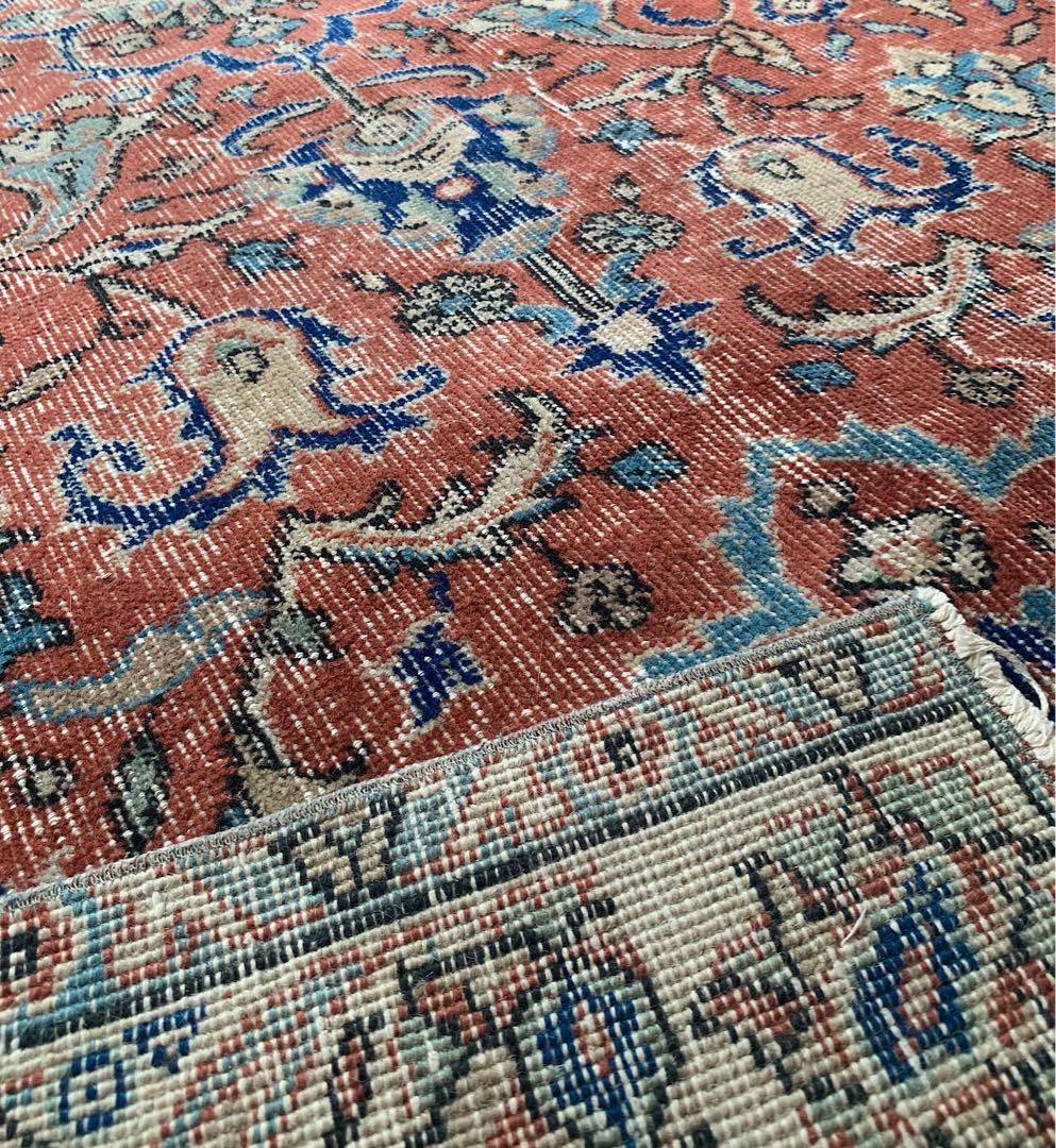 超大判　トルコヴィンテージラグ　234× 132 テラコッタオレンジ　ボタニカル