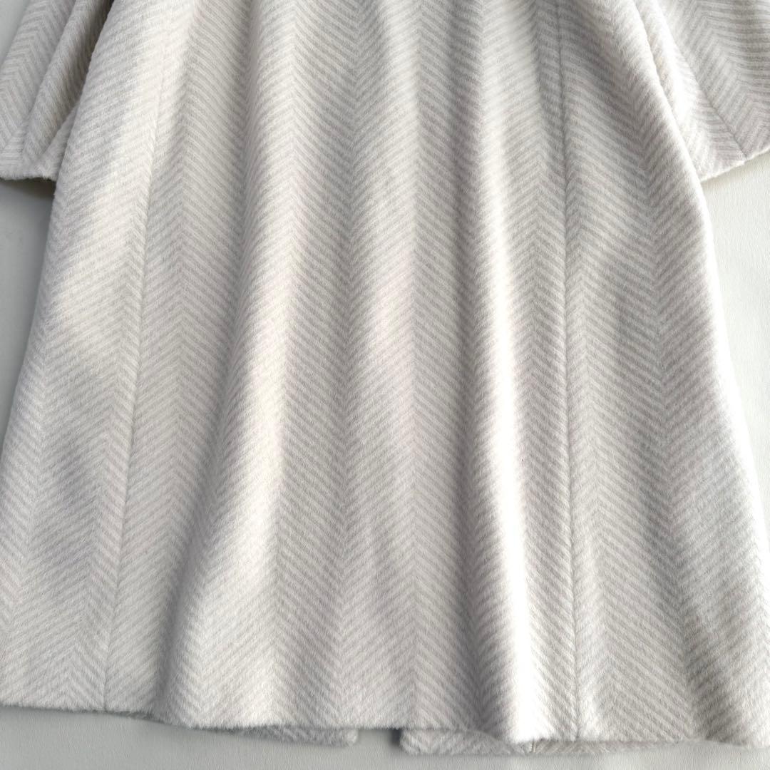 新品タグ付き✨ハナエモリ✨ビックカラーウールコート（M）ヘリンボーン　ホワイト