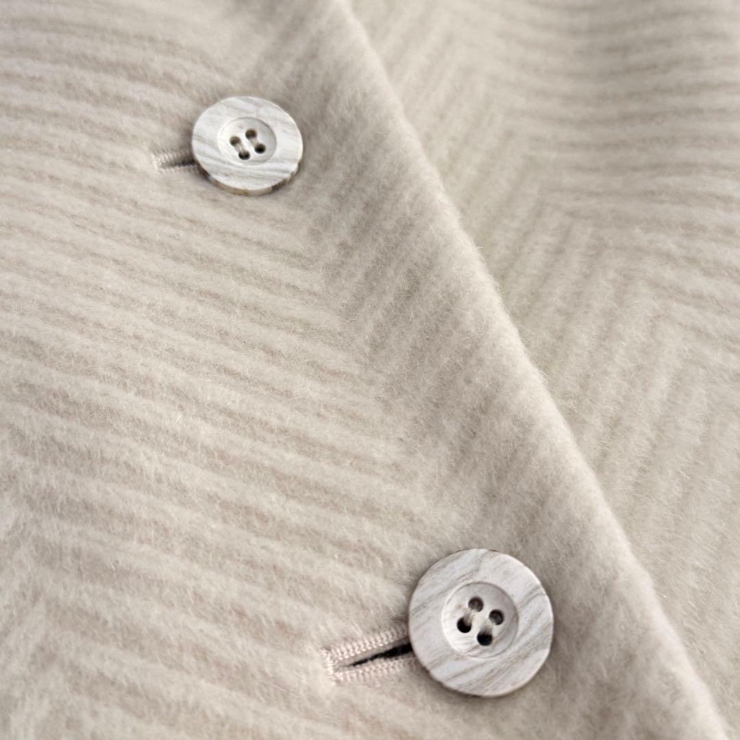 新品タグ付き✨ハナエモリ✨ビックカラーウールコート（M）ヘリンボーン　ホワイト