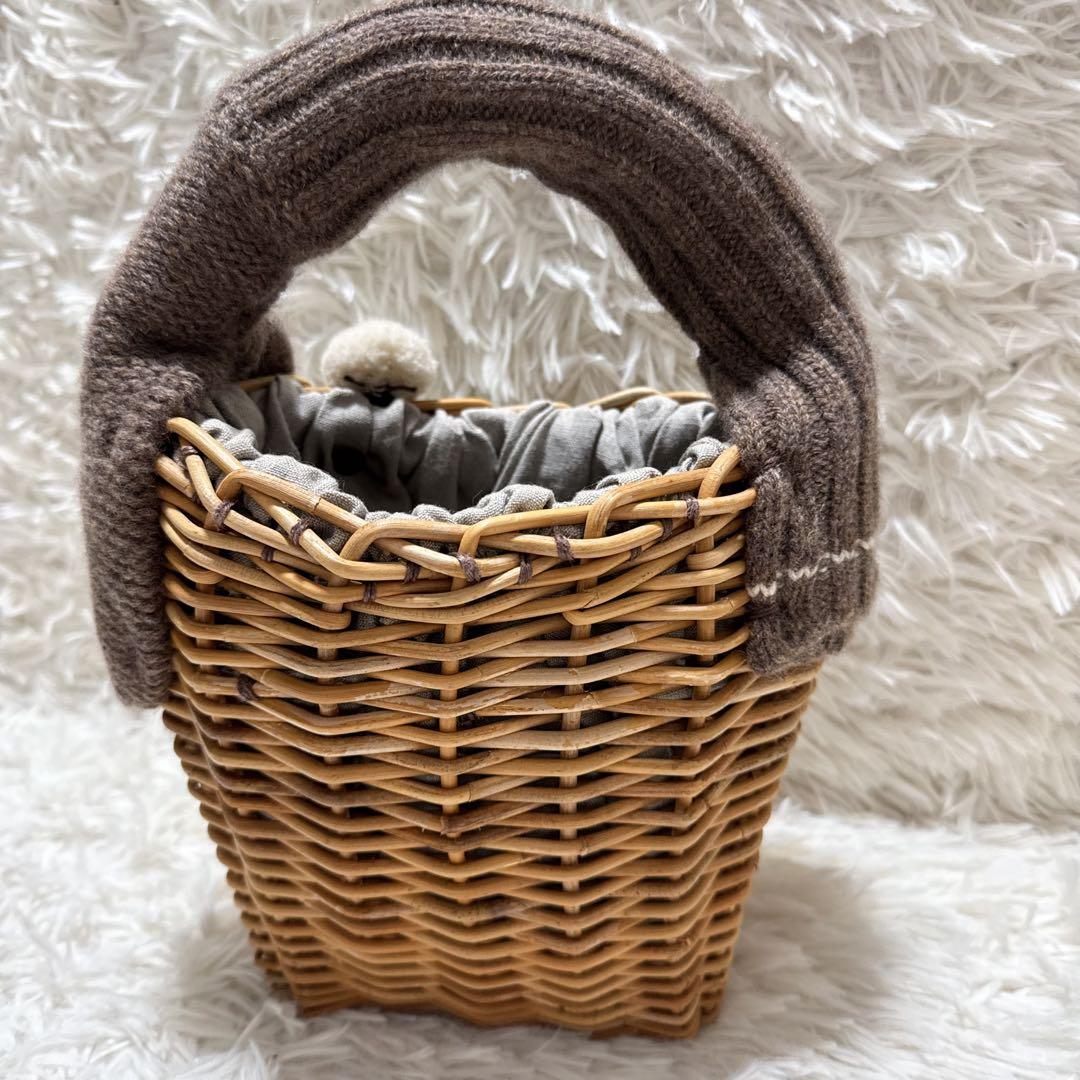 超希少！ 美品✨ エバゴス かごバッグ 紅藤 鏡付き ウール 被せハンドル