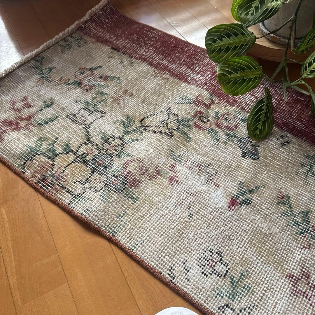 50×131アンティークボタニカル　ランナーラグ　トルコヴィンテージラグ