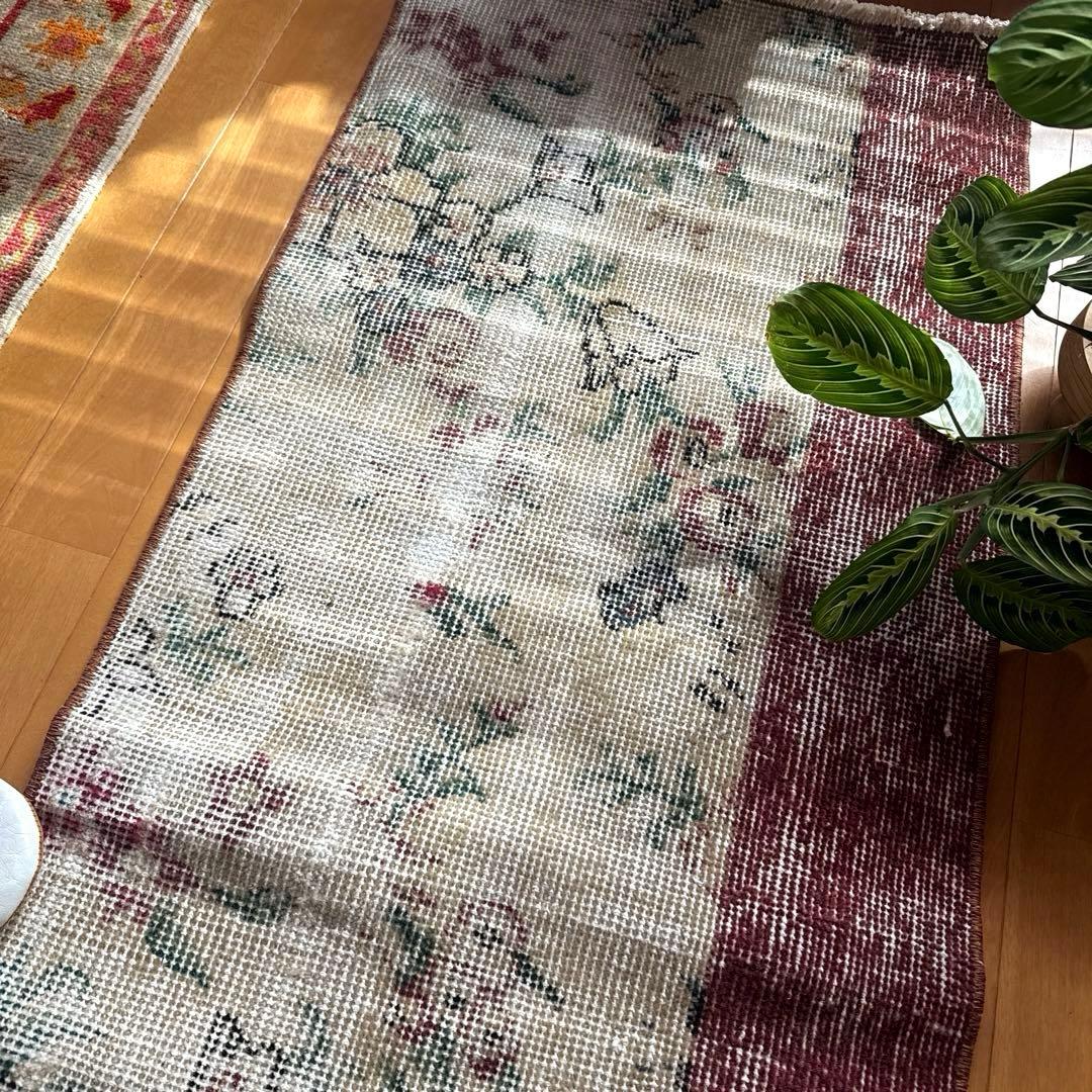50×131アンティークボタニカル　ランナーラグ　トルコヴィンテージラグ