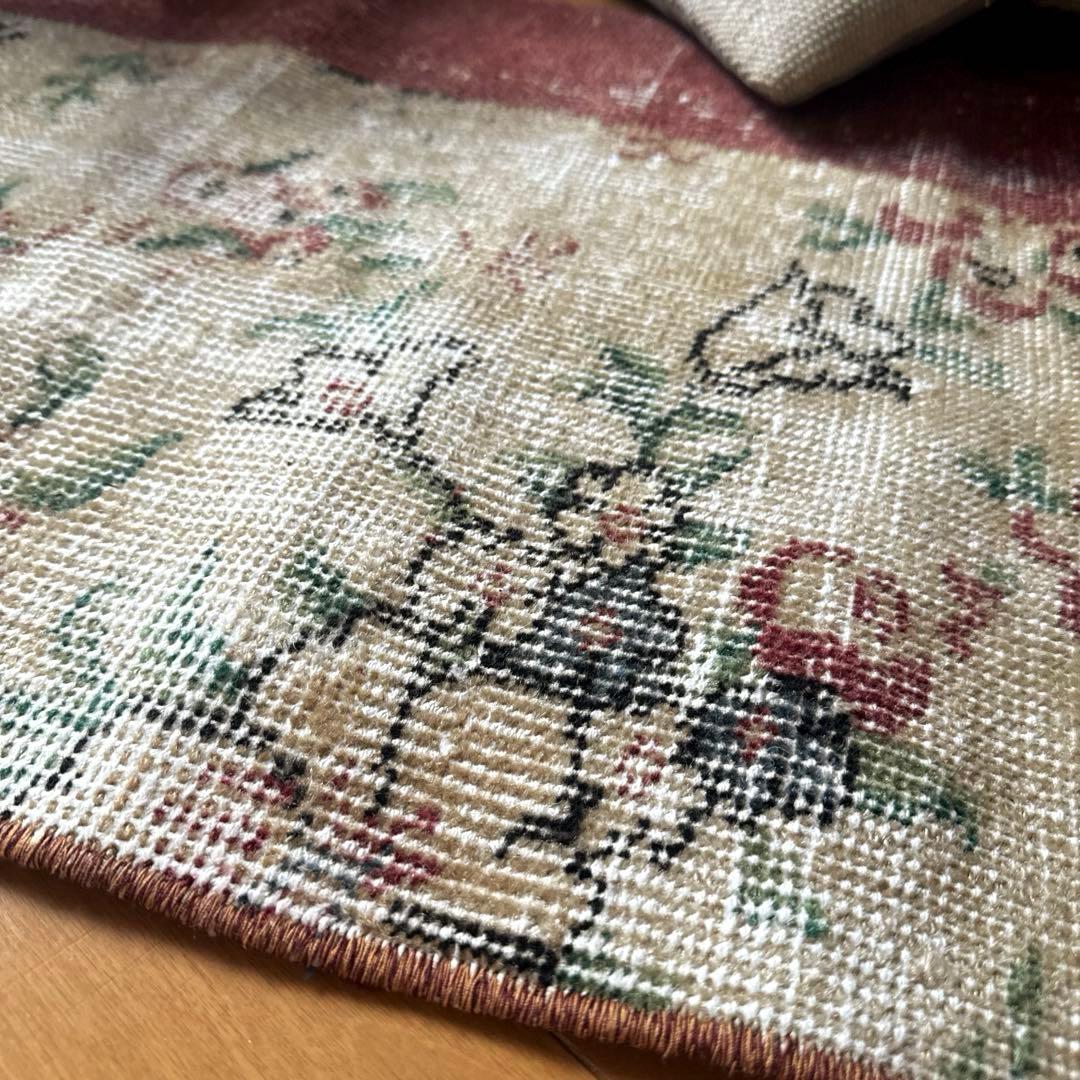 50×131アンティークボタニカル　ランナーラグ　トルコヴィンテージラグ