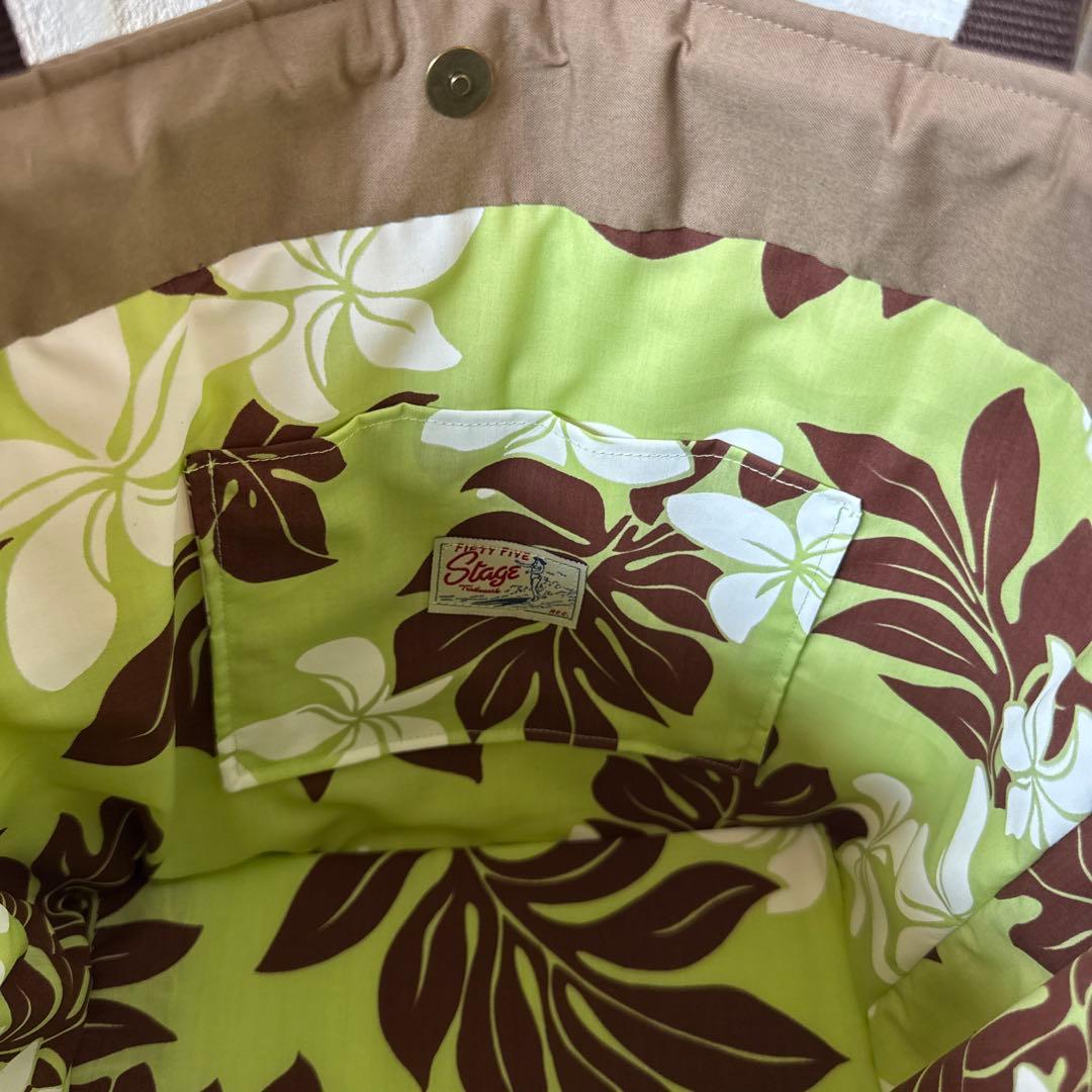 ハワイアンキルト♪ハンドメイドバッグ♪波と海のモチーフ&プルメリア