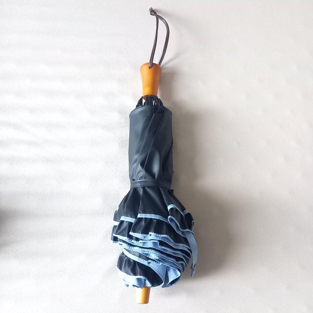 サンバリア100 ２段折 フリル フロスト ブルー 日傘 UV 遮光 日傘