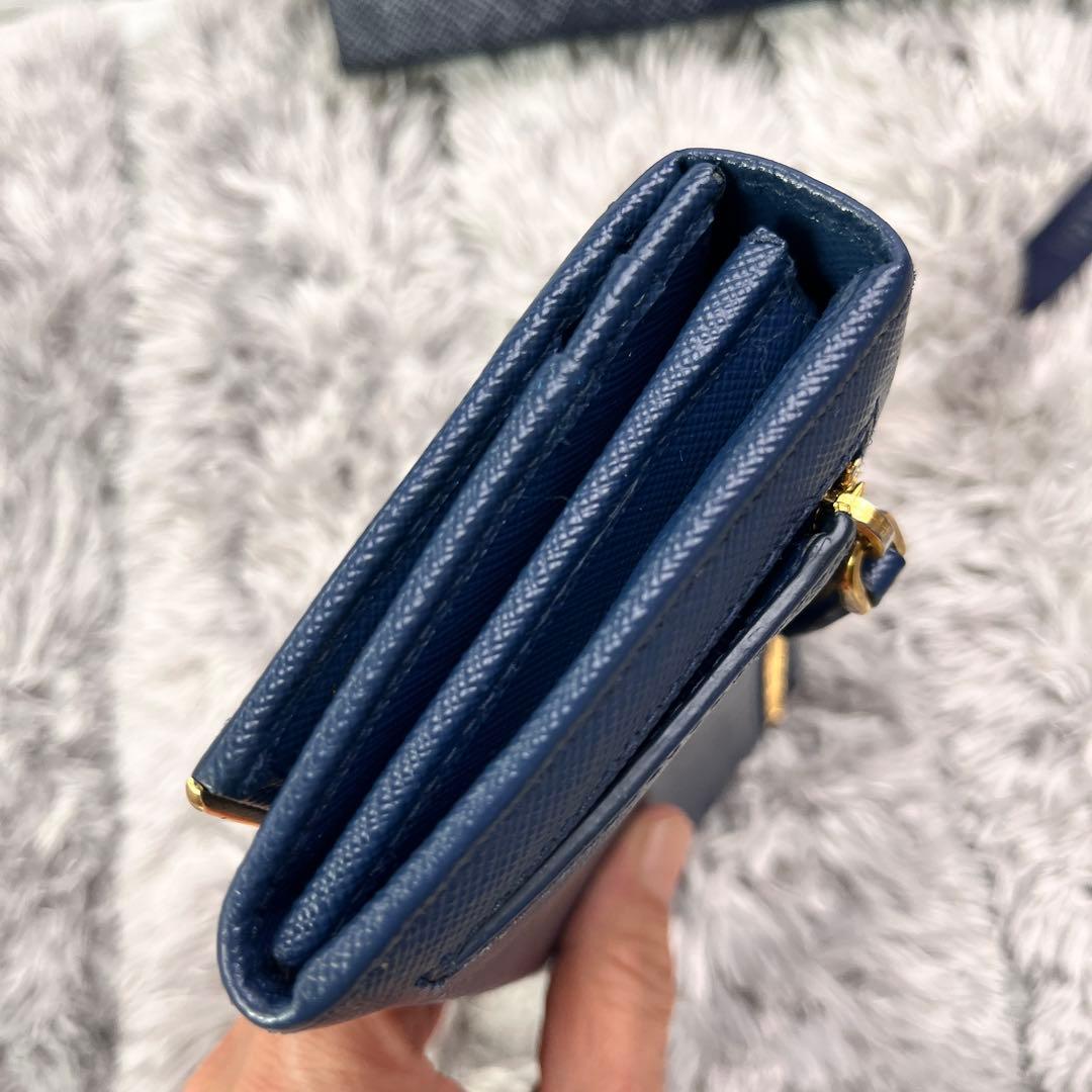 美品✨PRADA サフィアーノ　メタルバー　メタルロゴ　ネイビー　長財布