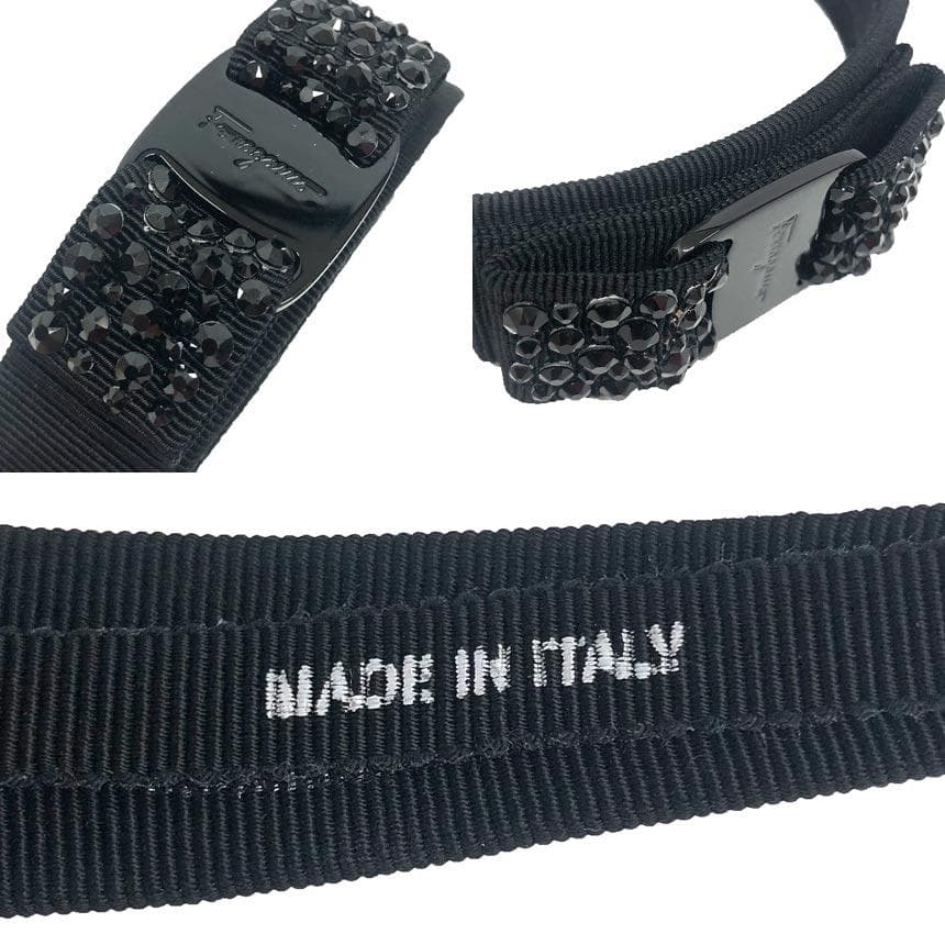 フェラガモ　ヴァラ　リボン　カチューシャ　ブラッククリスタル　aq12222