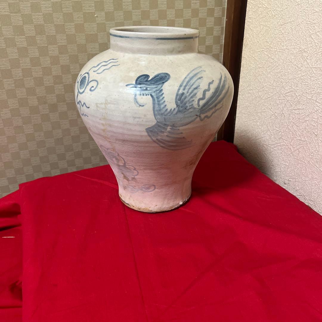 朝鮮美術　李朝白磁染付　鳳凰紋