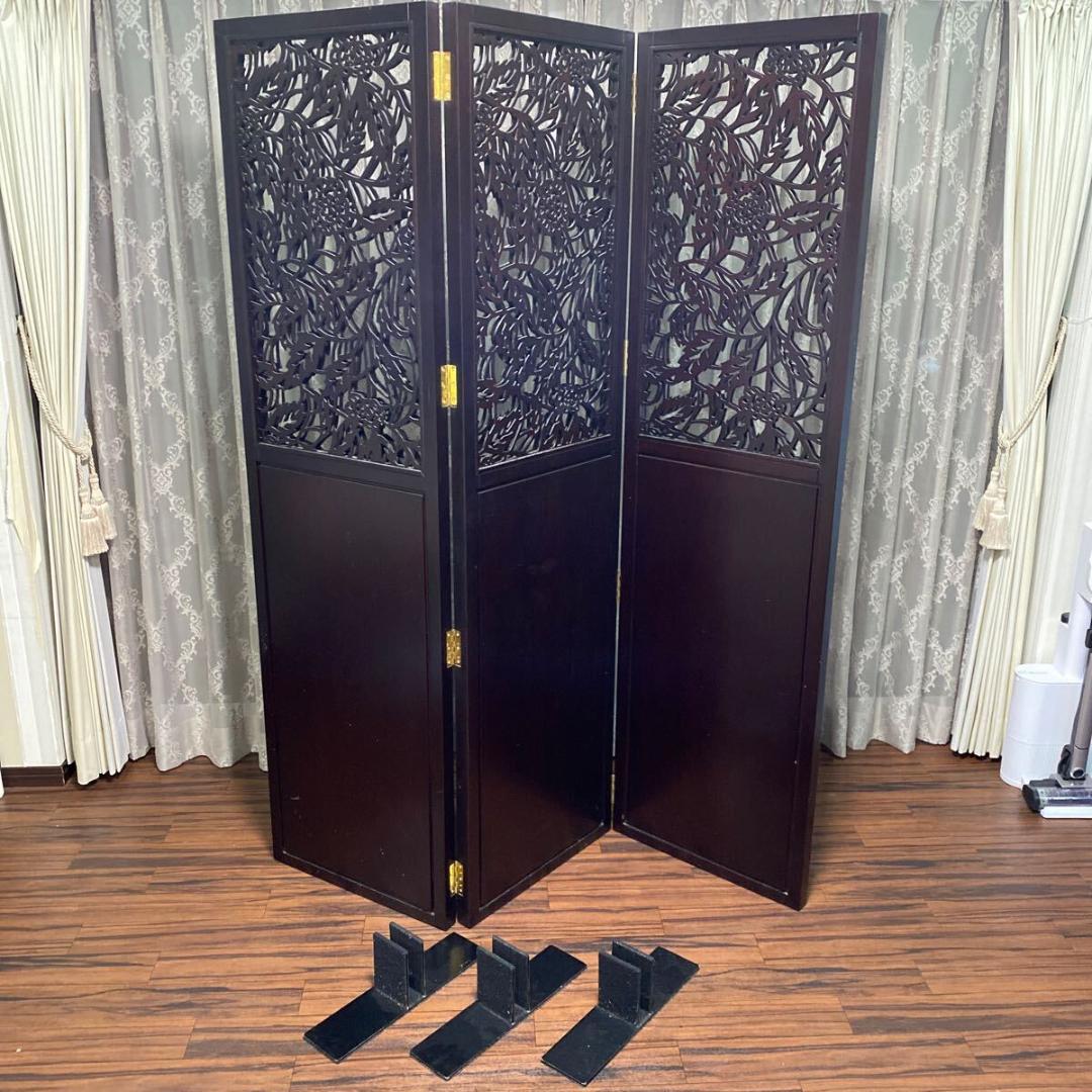 む*え様 パーテーション 衝立 三つ折り屏風 英国家具 マホガニー材