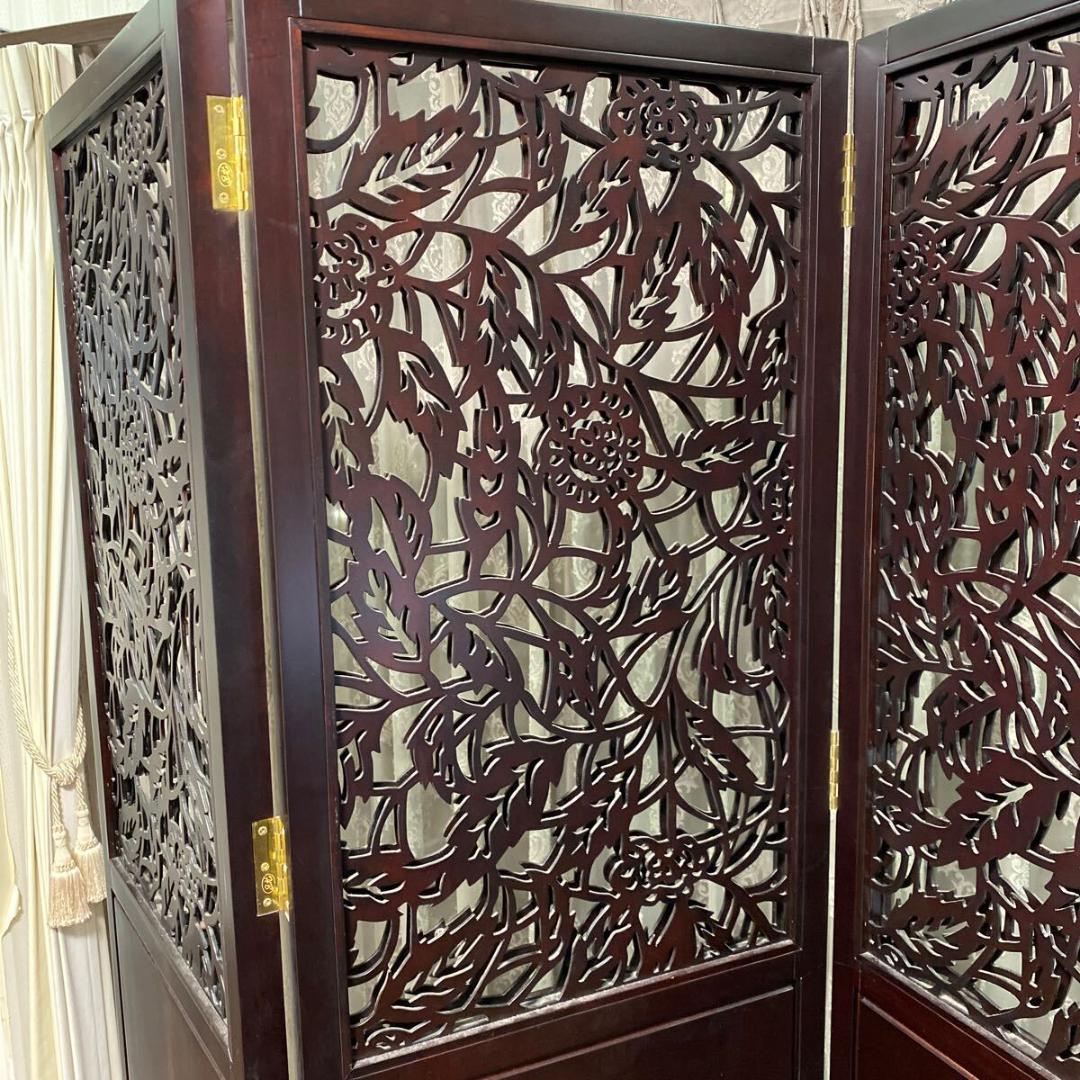 む*え様 パーテーション 衝立 三つ折り屏風 英国家具 マホガニー材