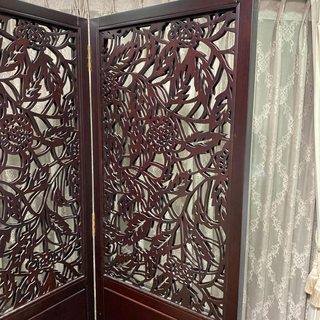 む*え様 パーテーション 衝立 三つ折り屏風 英国家具 マホガニー材