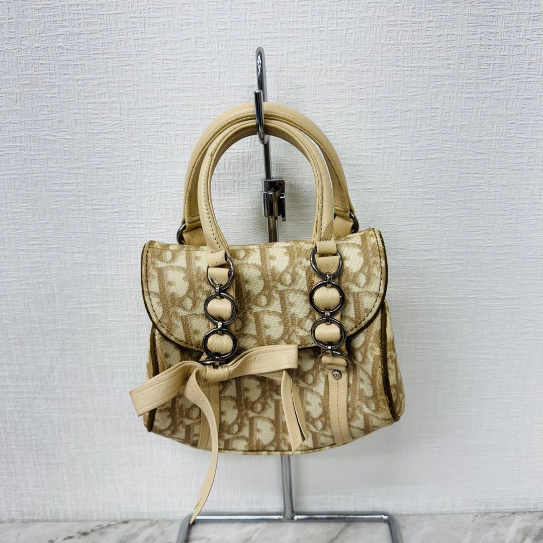 ✨Dior✨ディオール✨CD✨トロッター柄✨ベージュ✨リボン✨ハンドバッグ✨