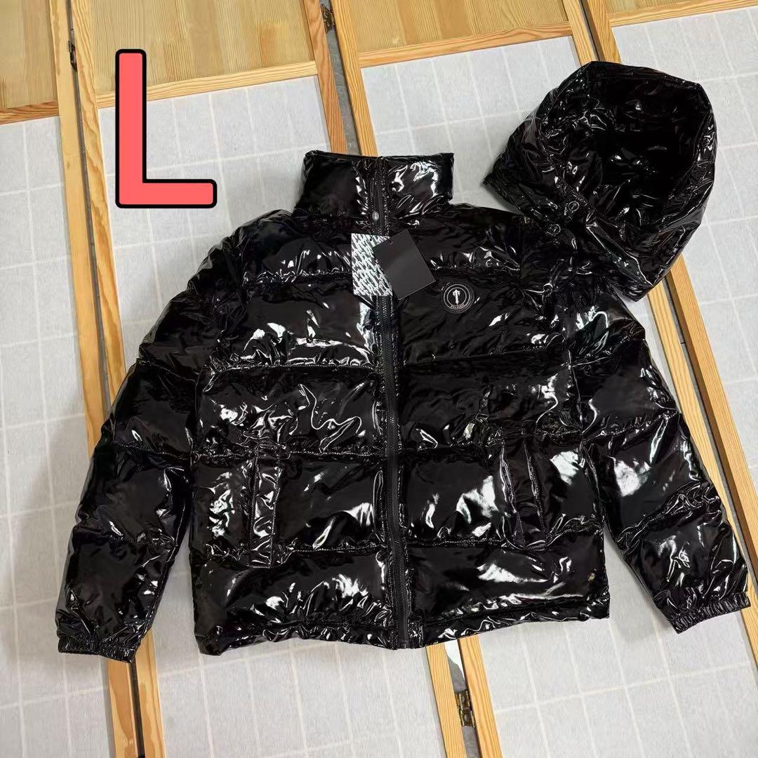 新品 TRAPSTAR 光沢ブラック ダウンジャケット Lサイズ u