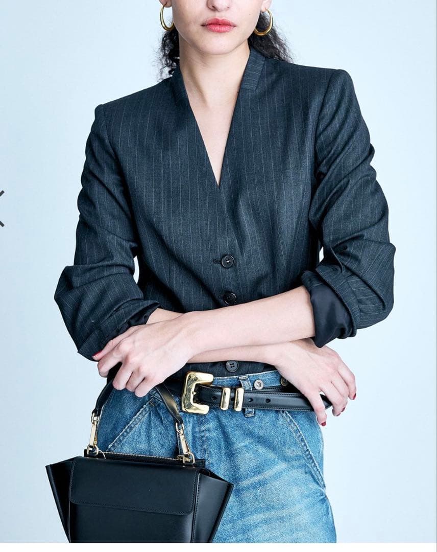 りなさま専用　BRILL ウールピンストライプジャケット　36 ネイビー