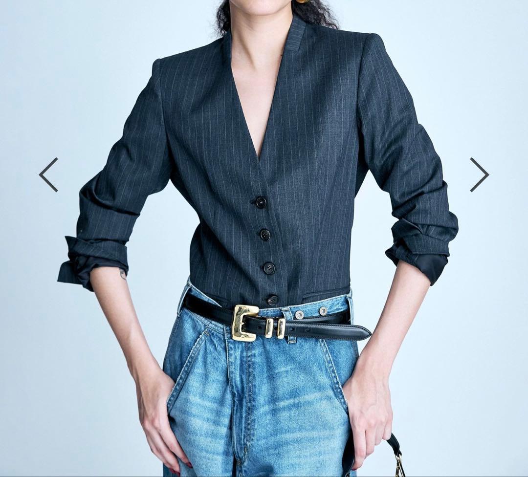 りなさま専用　BRILL ウールピンストライプジャケット　36 ネイビー