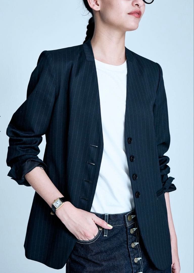 りなさま専用　BRILL ウールピンストライプジャケット　36 ネイビー