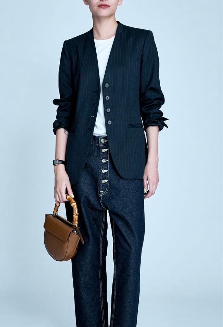 りなさま専用　BRILL ウールピンストライプジャケット　36 ネイビー