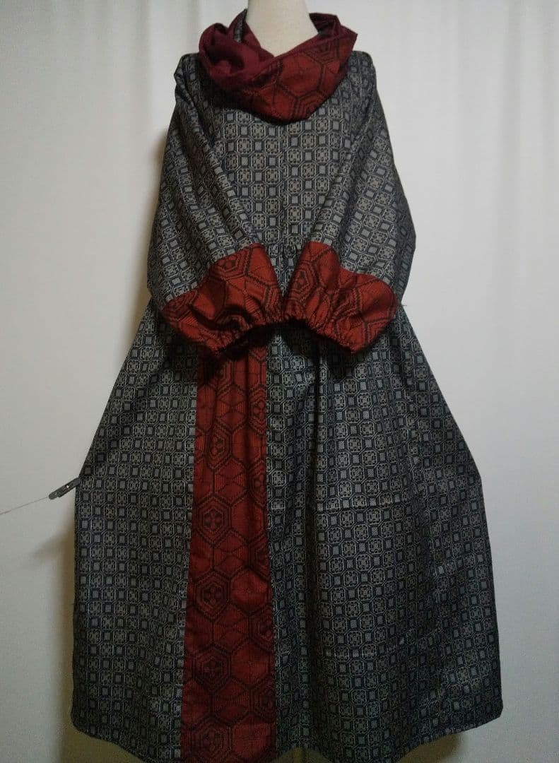 着物リメイク／ドルマン袖ワンピース★サイズLL