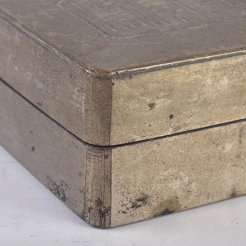 taka　中国　古錫漢詩刻　四方盒子肉池　小箱　約193g　D　R8858